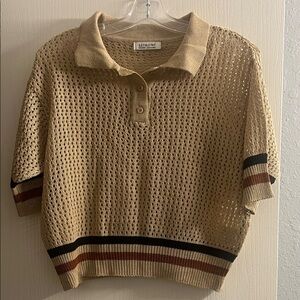 Beige Knit Polo Blouse
